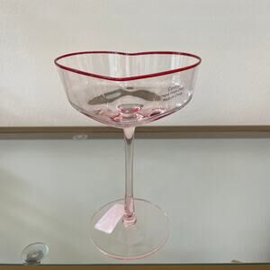 Pink Heart Shaped Martini Glass with Red Rim Valentines Day NEW